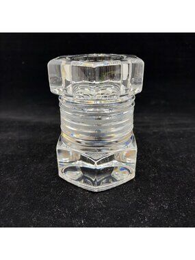 Vintage Slovenian Lead Crystal Hexagon Votive Candle Holder Modernist 4" Tall